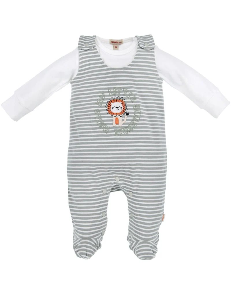 BONDI Baby Strampler "Löwe" 93971 | stripe khaki white - Babystrampelanzug