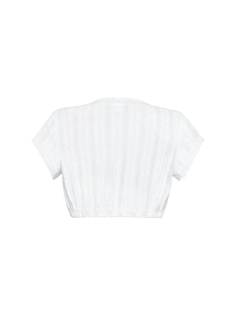 Spitzen-Dirndlbluse mit V-Ausschnitt
