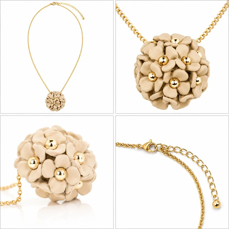 LUISIA® Halskette "Mia" mit Blüten Kugel - 16 Karat vergoldet | Sand
