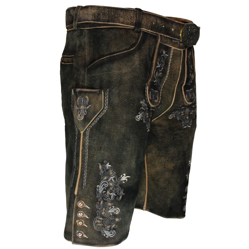 MADDOX Kurze Herren Lederhose "Altrei" mit Gürtel | Wildbock Braun