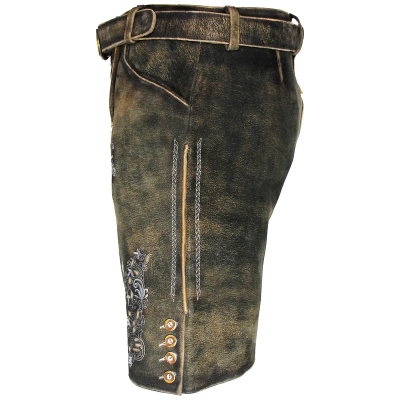 MADDOX Kurze Herren Lederhose "Altrei" mit Gürtel | Wildbock Braun