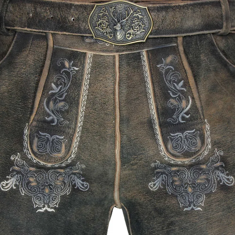 MADDOX Kurze Herren Lederhose "Altrei" mit Gürtel | Wildbock Braun
