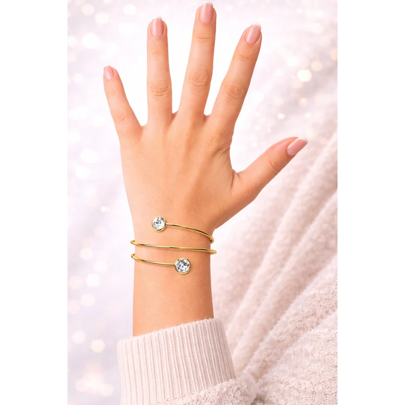 LUISIA® Spiral Armreif "Fjella" mit zwei Premium Kristallen - Silber / Lavender Delite
