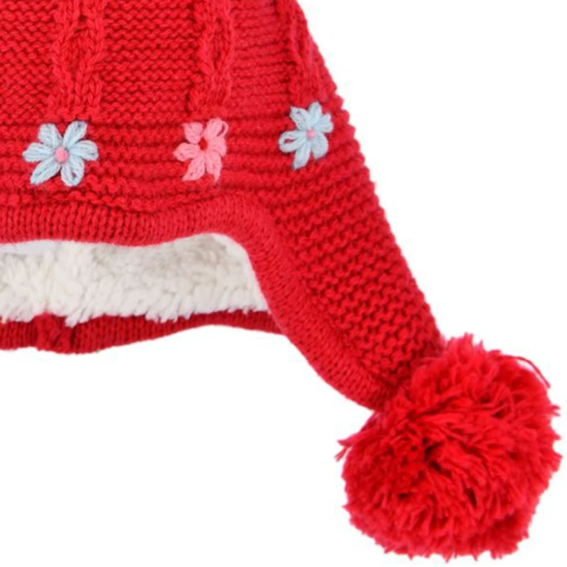 BONDI Baby Mädchen Strickmütze "Blümchen" 86562 - Rot | Kindermütze Wintermütze Gefüttert