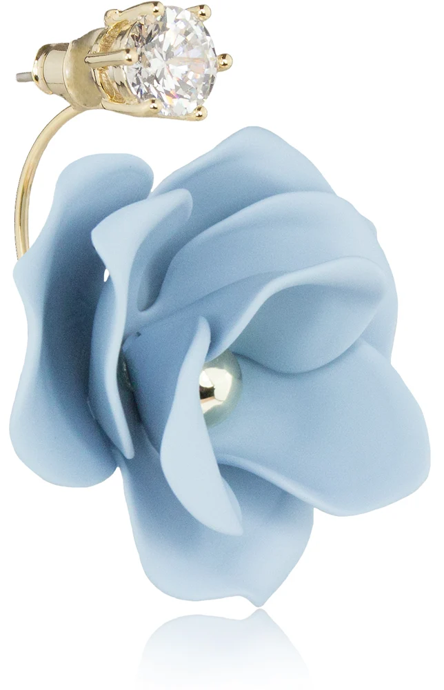 LUISIA Front Back Ohrringe Jarla mit Blumen - 16 Karat vergoldet Hellblau