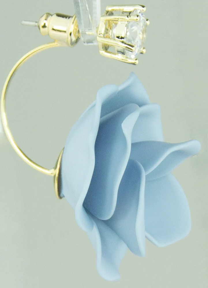 LUISIA Front Back Ohrringe Jarla mit Blumen - 16 Karat vergoldet Hellblau