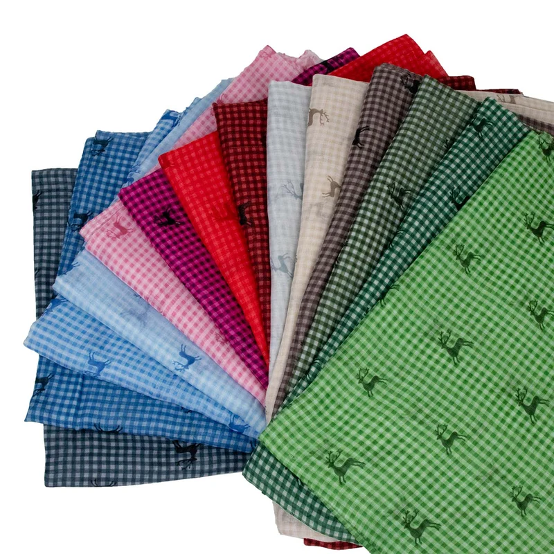 Trachten Halstuch Schal Kariert mit Hirschmotiv 185 x 70 cm | Royalblau