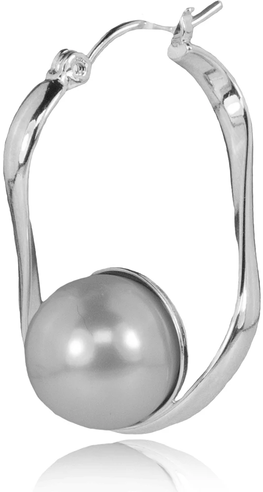 LUISIA® Geschwungene Ohrringe "Liora" mit Premium Perle - Silber / Light Grey Pearl