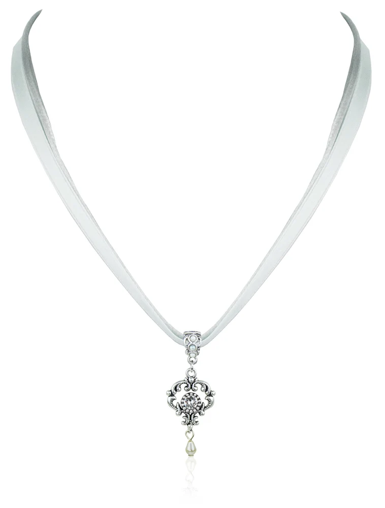 LUISIA® Halskette Malou mit Ornament Anhänger und Premium Kristall - Silber