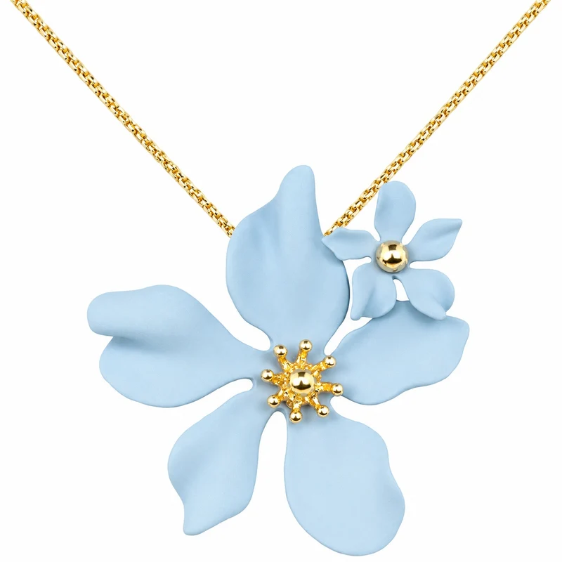 LUISIA® Halskette "Nelia" mit Blumen - 16 Karat vergoldet | Hellblau