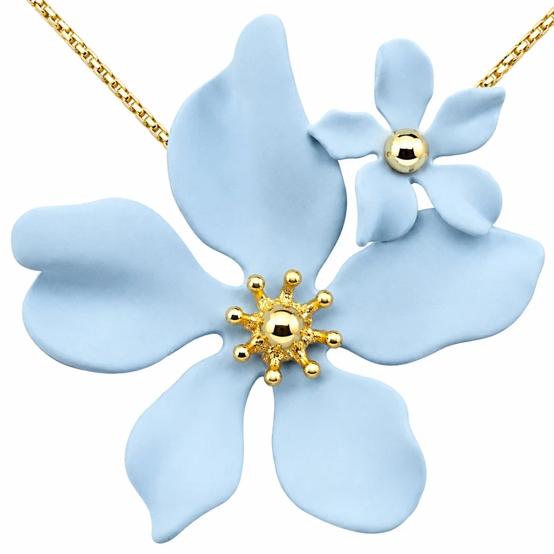 LUISIA® Halskette "Nelia" mit Blumen - 16 Karat vergoldet | Hellblau