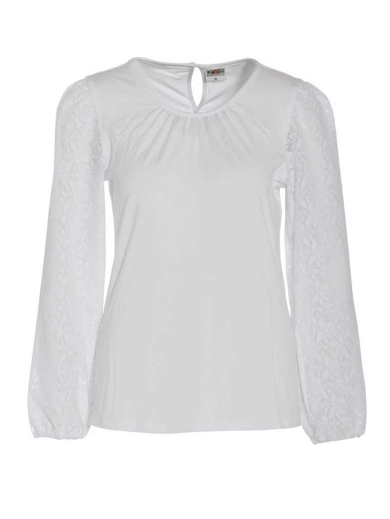Viskose-Shirt mit floralen Spitzenärmeln