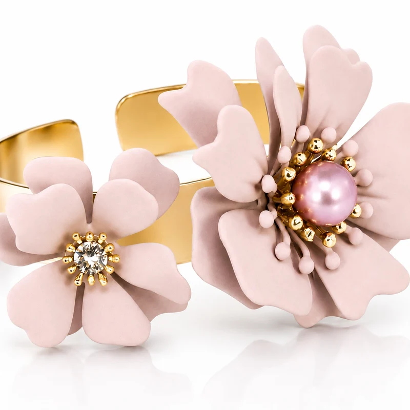 LUISIA® Armreif Armspange "Nelia" mit Blumen - 16 Karat vergoldet | Altrosa