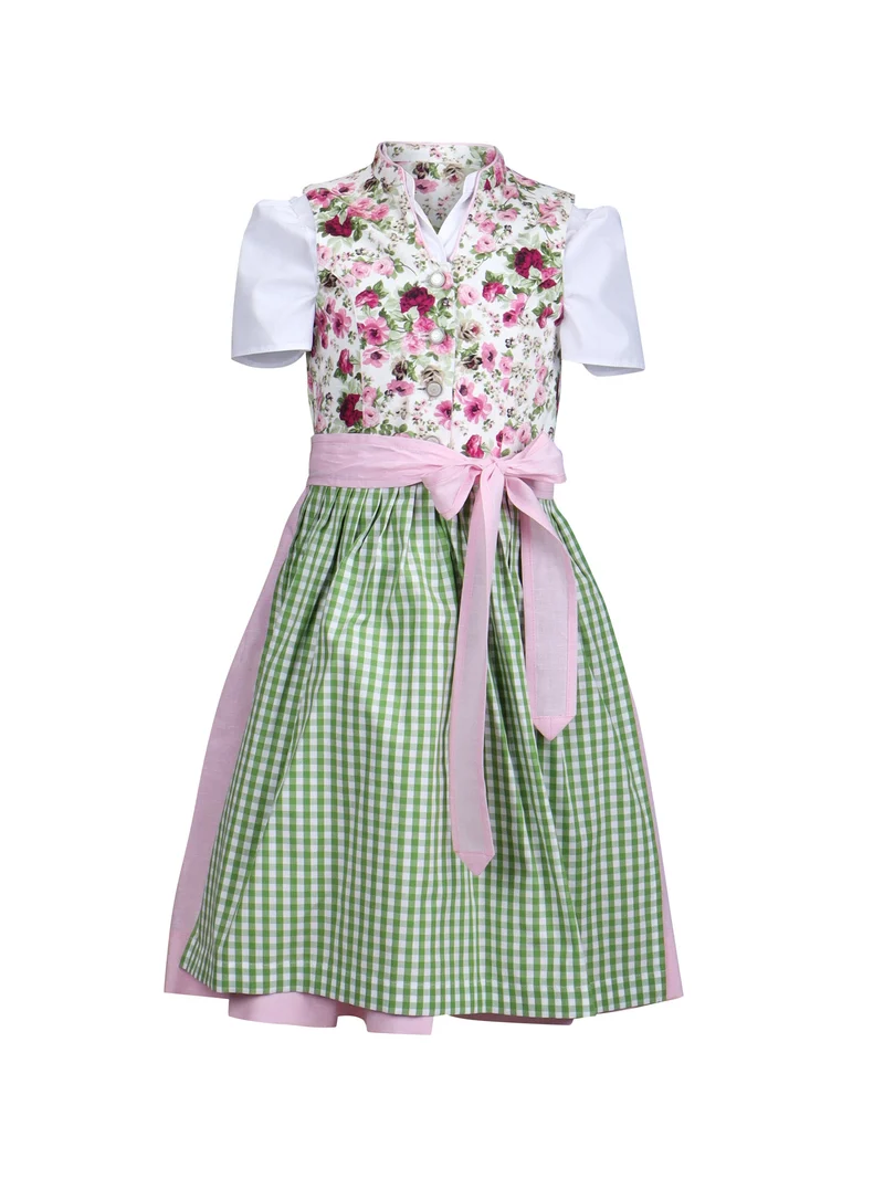 Kinderdirndl Rosendruck mit Karo-Schürze