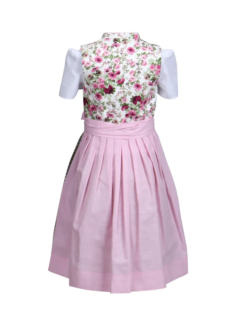 Kinderdirndl Rosendruck mit Karo-Schürze