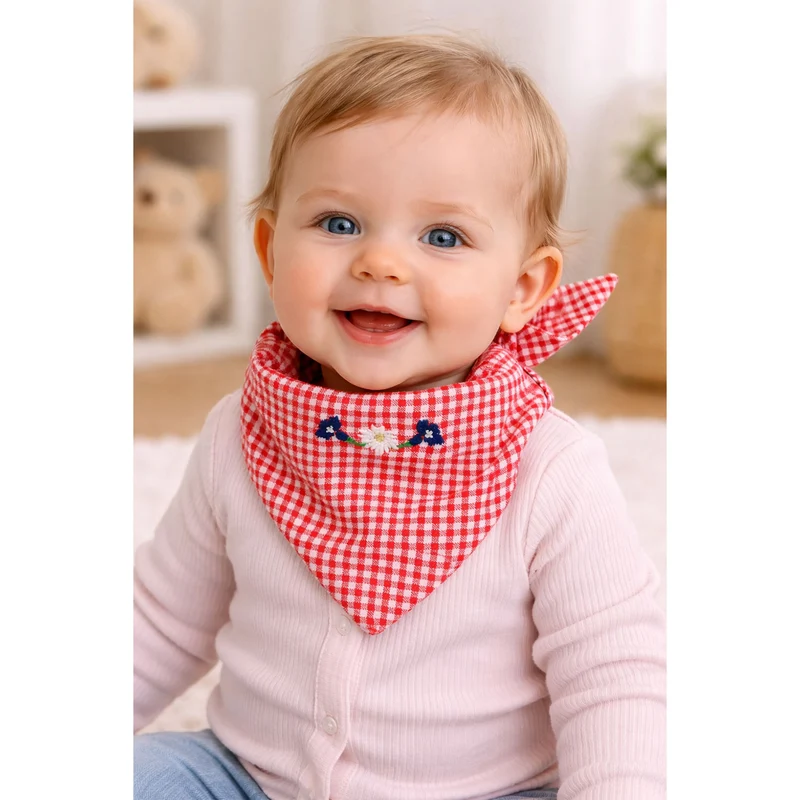 BONDI Baby Mädchen Halstuch Dreieckstuch 91847 | Rot Weiß kariert
