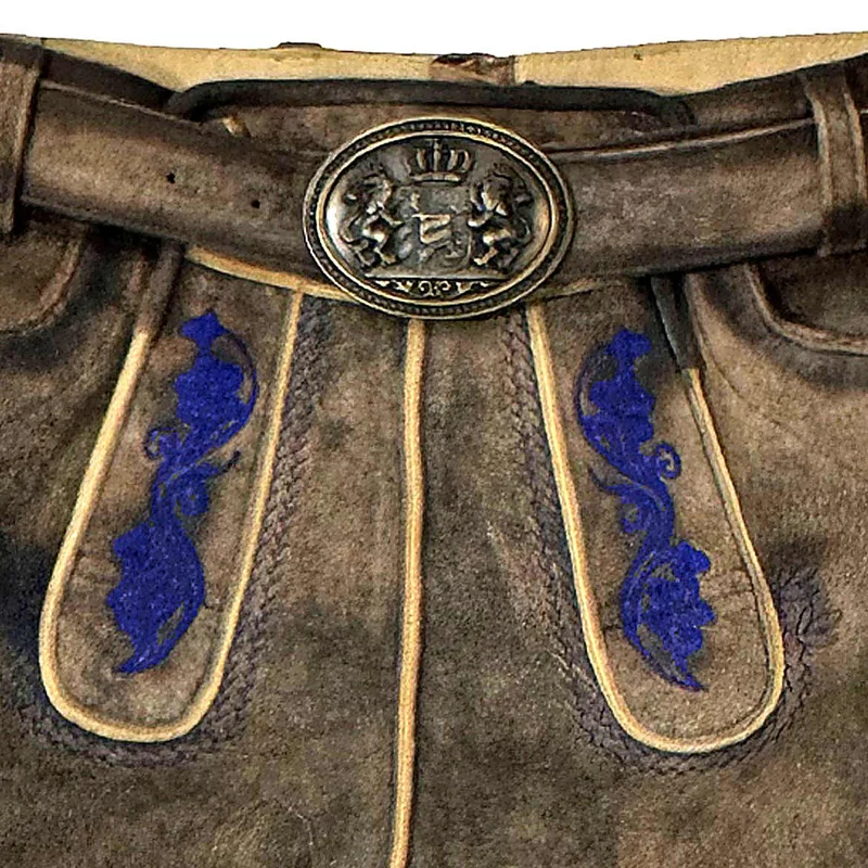 MADDOX Kurze Lederhose "Utz" mit Gürtel | Wildbock er-blau