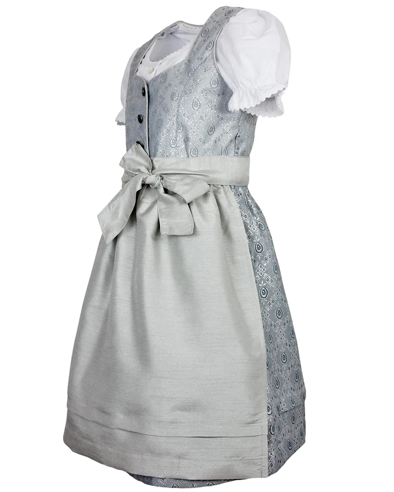 MADDOX Kinder Dirndl "Gabriella" 3-tlg. mit Bluse und Schürze | Silber Glitzer