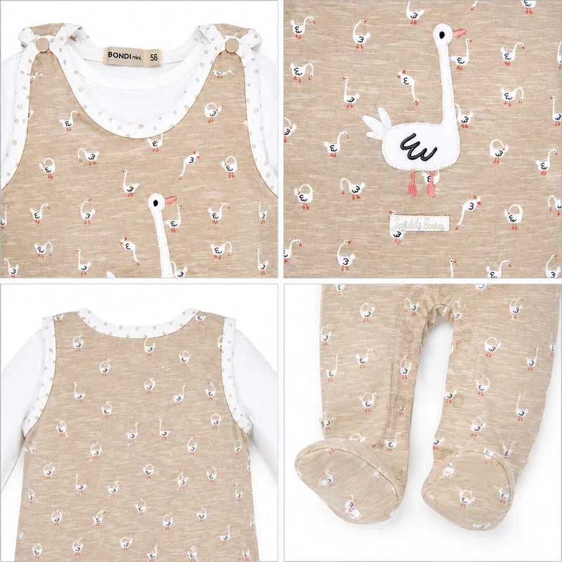 BONDI Baby Strampler "Gänschen" 93959 | gans allover Beige - Babystrampelanzug