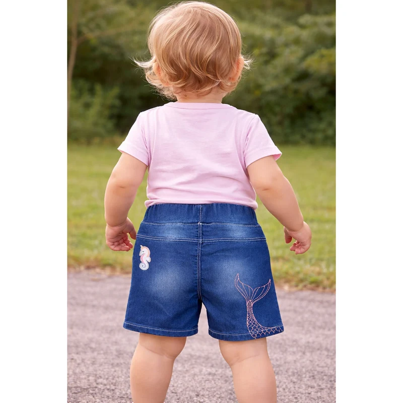 BONDI Baby Mädchen Jeansshort Bermuda "Marine Life" 86698 | Blue denim