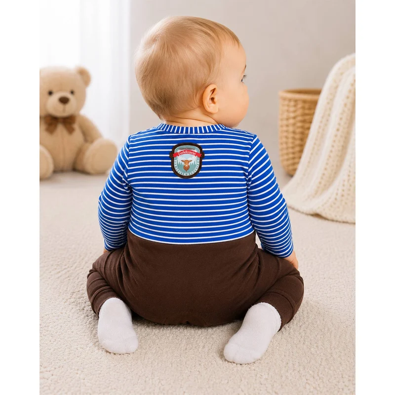 BONDI Baby Strampler "Gipfelkraxler" 91837 | Stripe blue grey