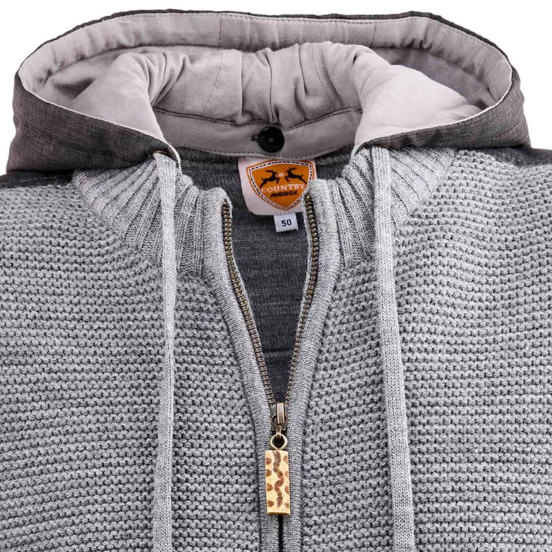 MADDOX Herren Trachten Strickjacke "Bruneck" mit Kapuze | Grau