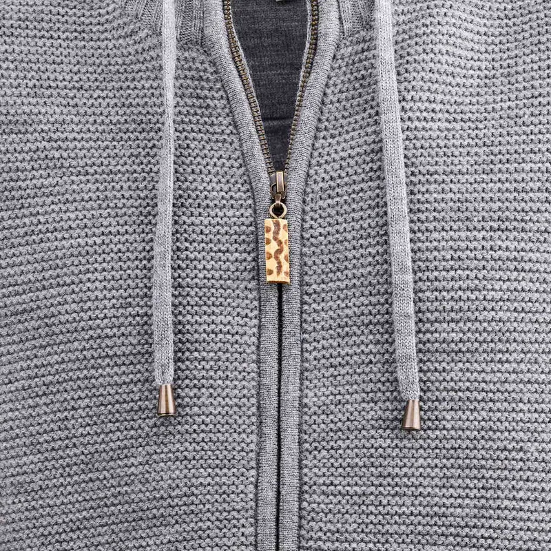 MADDOX Herren Trachten Strickjacke "Bruneck" mit Kapuze | Grau