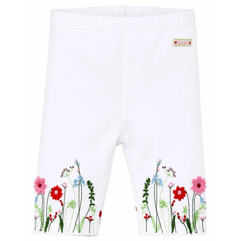 BONDI Capri Leggings "Blumenwiese" Stickerei 86627 | Weiß - Baby Sommerhose