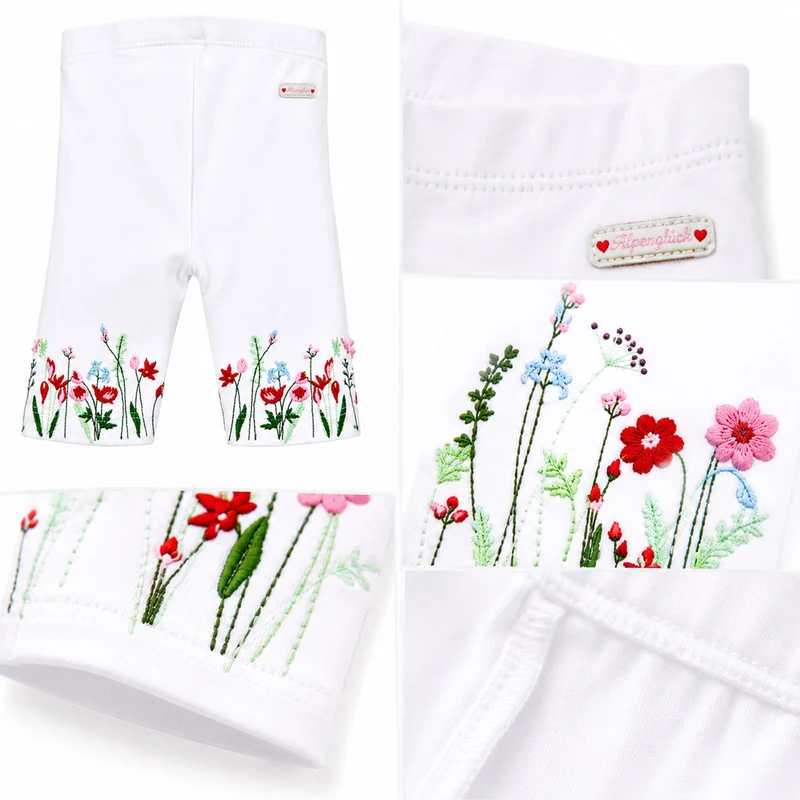 BONDI Capri Leggings "Blumenwiese" Stickerei 86627 | Weiß - Baby Sommerhose