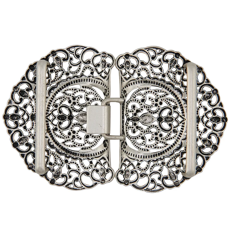 Dirndlschürzenschließe "Talea" mit Ornamentmuster 51485 - Stegbreite 4 cm | Altsilber matt