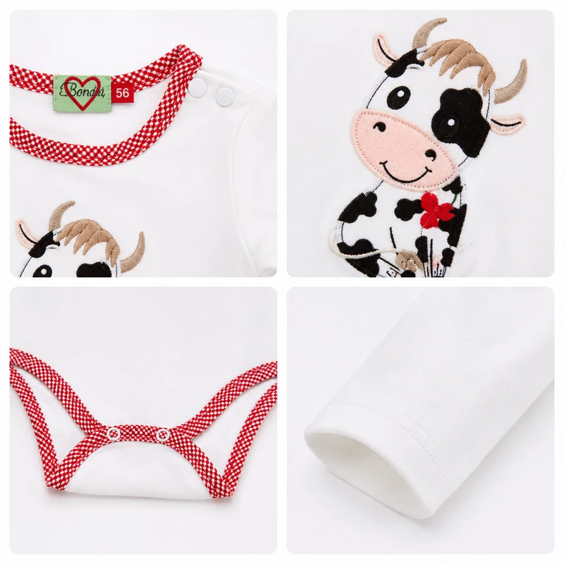 BONDI Baby Langarm Body "Kuh" 93773 | Offwhite Weiß