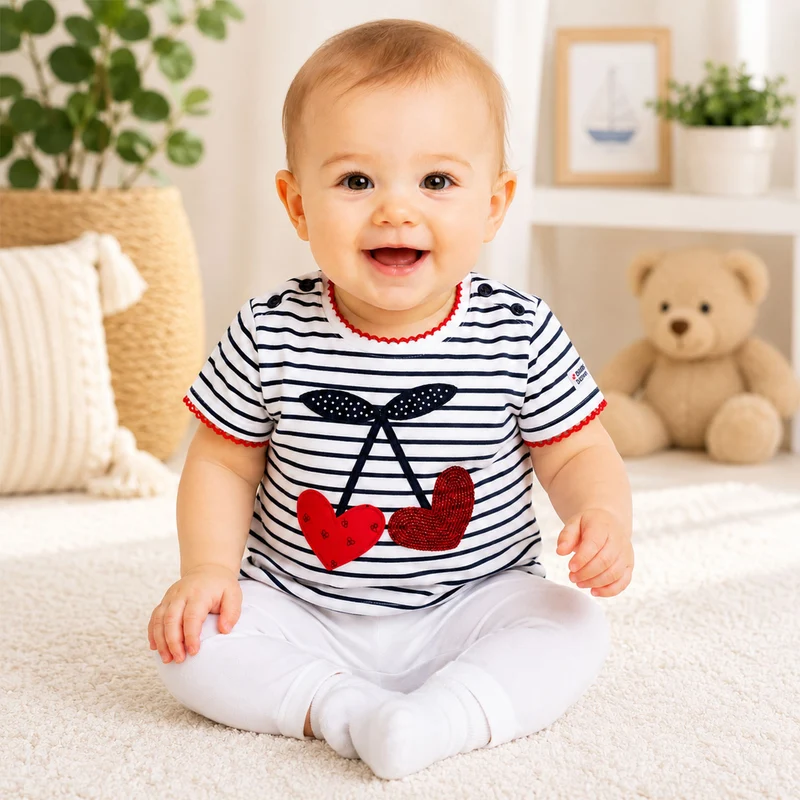 BONDI Baby Kinder T-Shirt "Cherry" 86590 Weiß / Navy - Kurzarmshirt