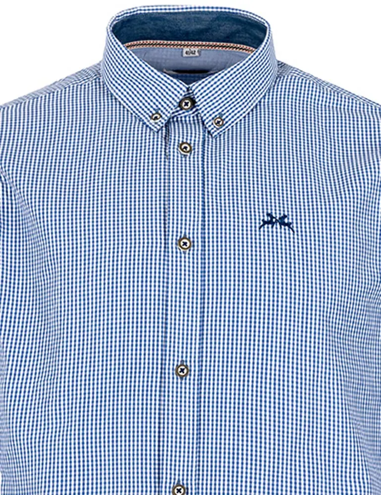 MADDOX Kariertes Herren Trachtenhemd - Hemd-47 | Navy Blau