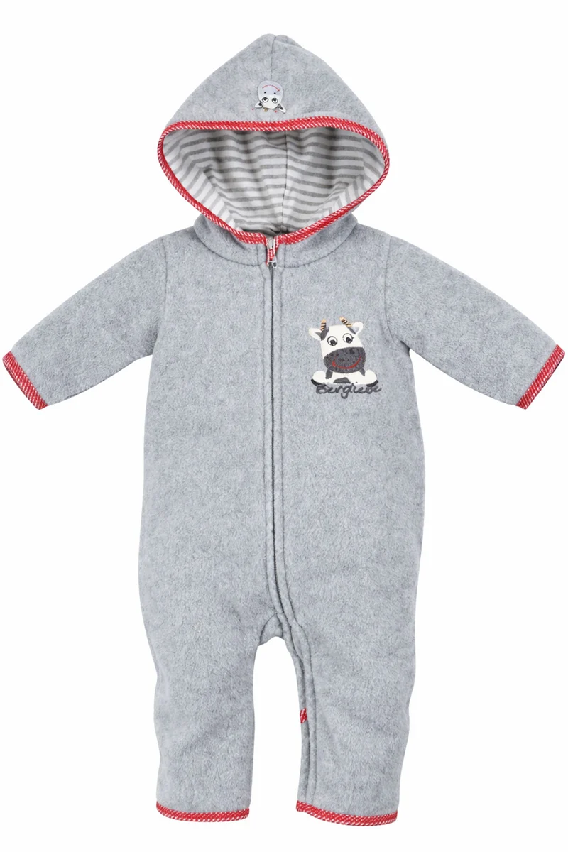 BONDI Kuscheliger Baby Fleece-Overall "Kuh" 93665 - Grau | Strampler