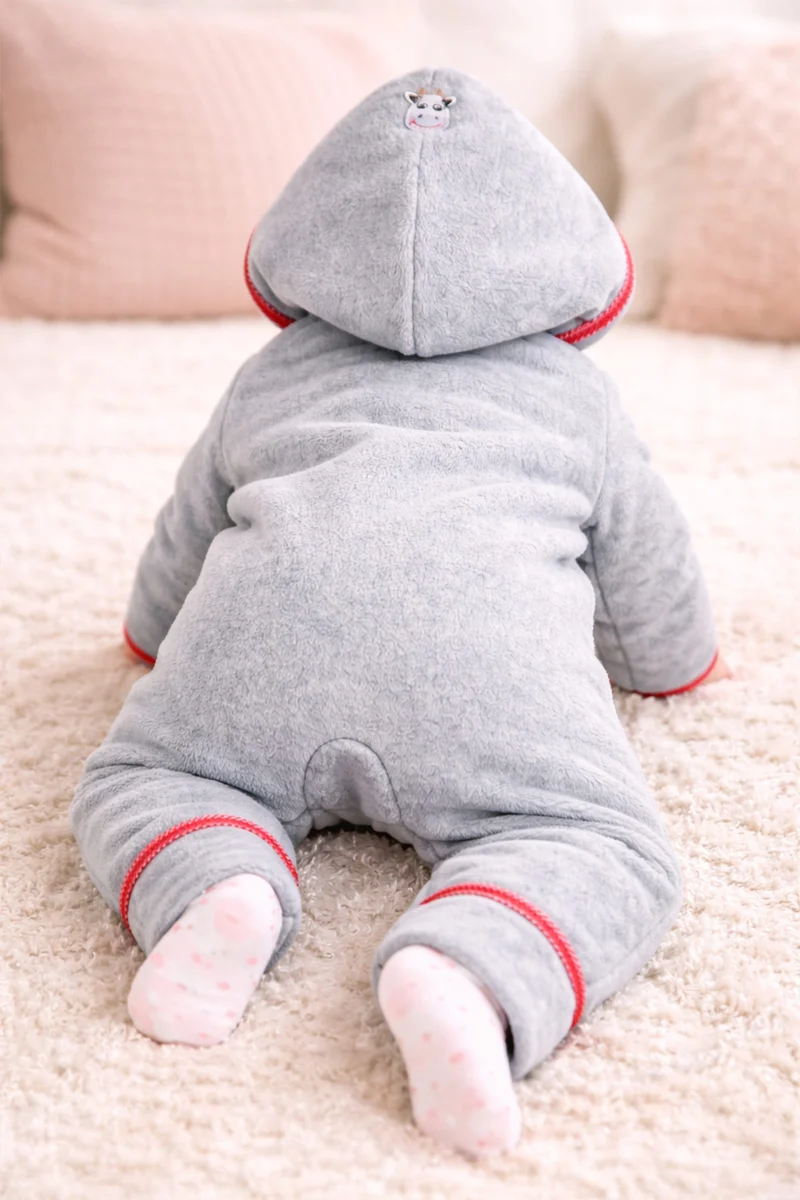 BONDI Kuscheliger Baby Fleece-Overall "Kuh" 93665 - Grau | Strampler