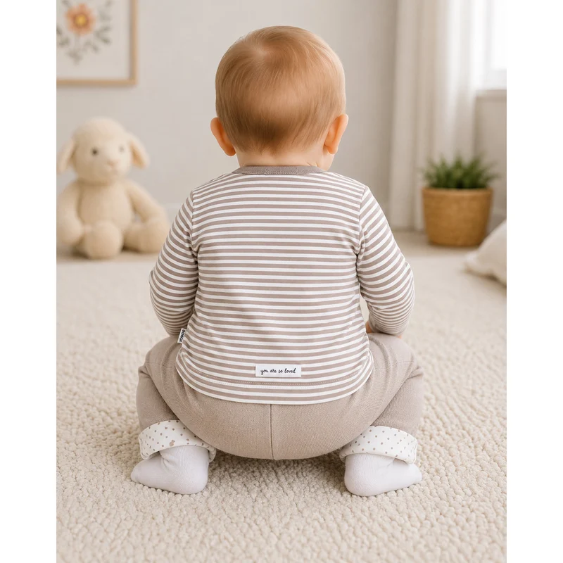 BONDI Baby Langarmshirt "Lastwagen" 93987 | stripe cappuccino white