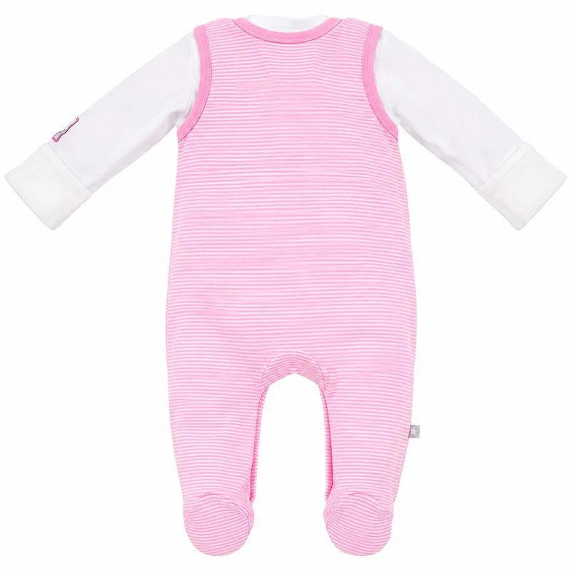 BONDI Baby Strampler "Häschen" geringelt 2-tlg. 93636 | Rosa / Weiß