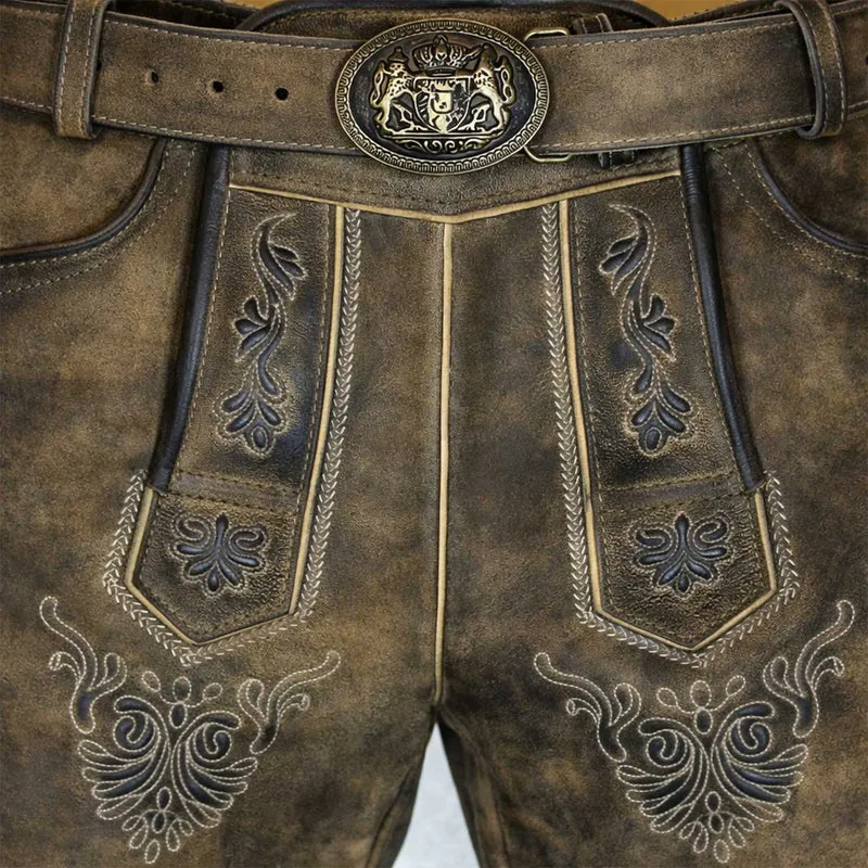 MADDOX Kurze Lederhose "Ammersee" mit Gürtel | Napatto Marmor