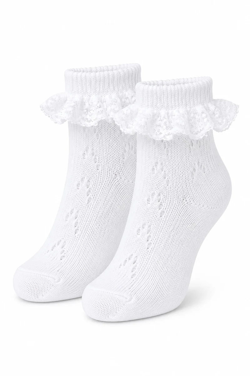 Kinder Trachten Rüschen Socken Häkellook Ajour 11042 | Weiß