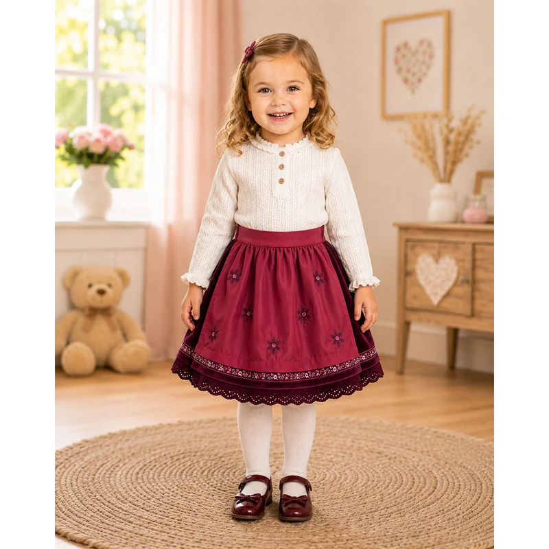BONDI Mädchen Samtrock mit Schürze 26103 | Blueberry