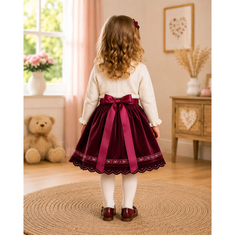 BONDI Mädchen Samtrock mit Schürze 26103 | Blueberry