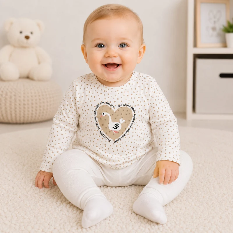 BONDI Baby Mädchen Langarmshirt "Gänschen" 93957 | dots allover
