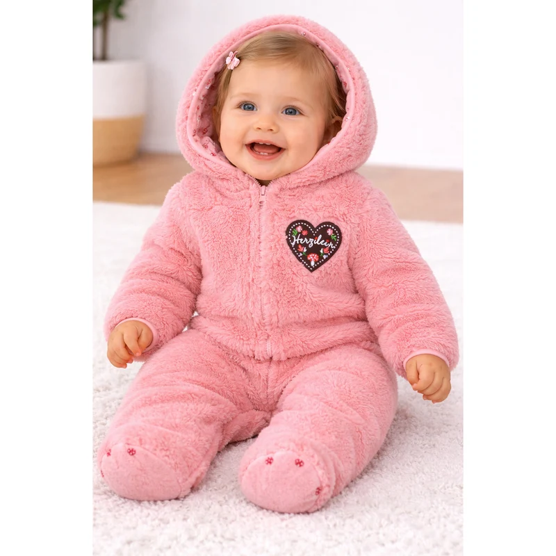 BONDI Baby Mädchen Overall "Herzilein" Teddyfell 86685 | Soft Rose