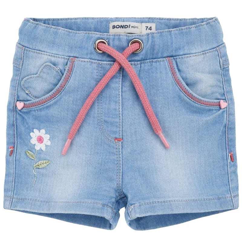 BONDI Baby Mädchen Jeans Bermuda "Flower" 86886 | Blue denim