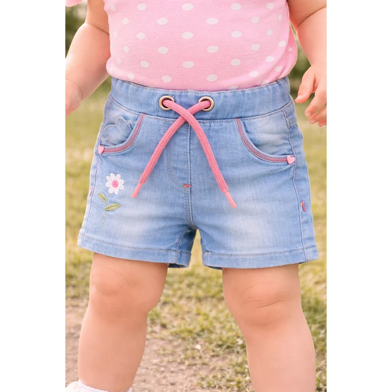 BONDI Baby Mädchen Jeans Bermuda "Flower" 86886 | Blue denim