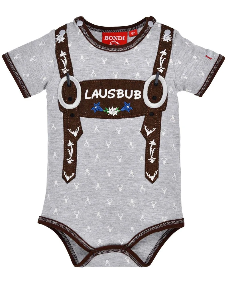 BONDI Baby Kurzarm Body "Lausbub" 91528 | Grey Melange