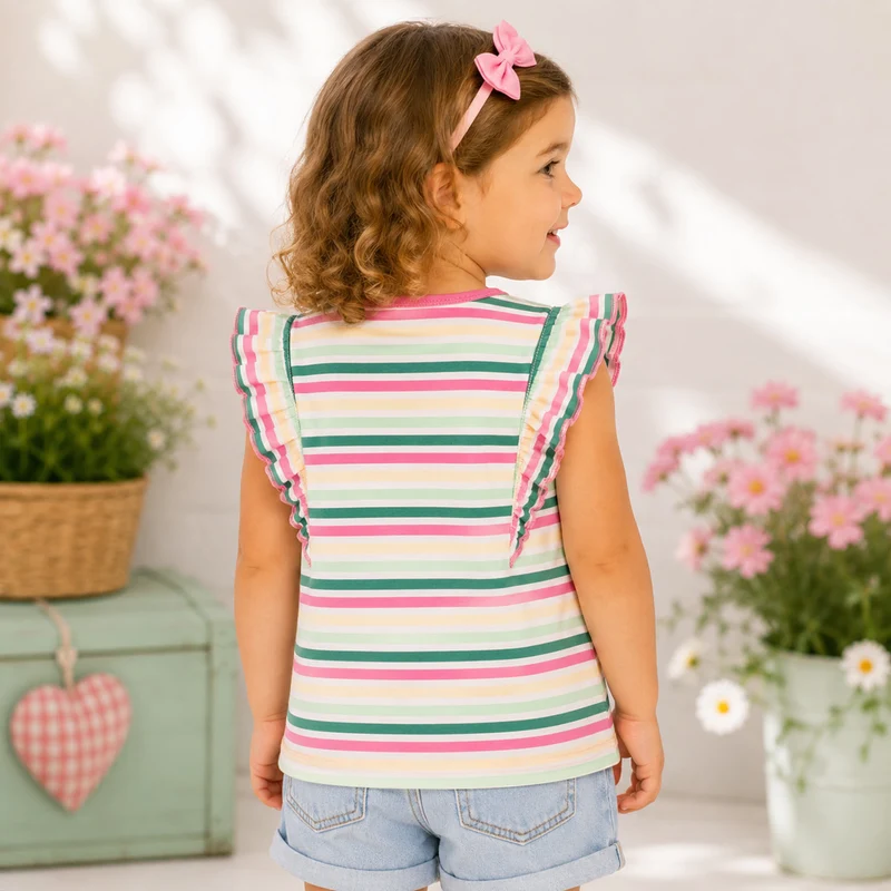 BONDI Mädchen T-Shirt "Happy" 86881 | Mehrfarbig gestreift
