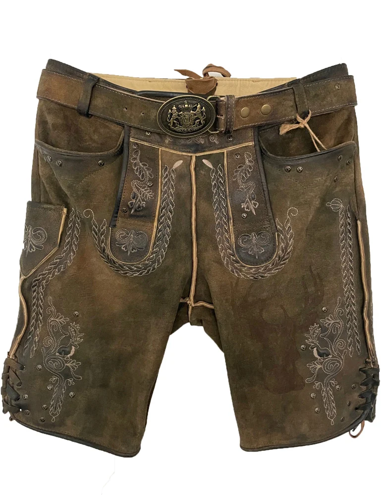 MADDOX Kurze Herren Lederhose "Klostersee" mit Gürtel | Antik Ziller