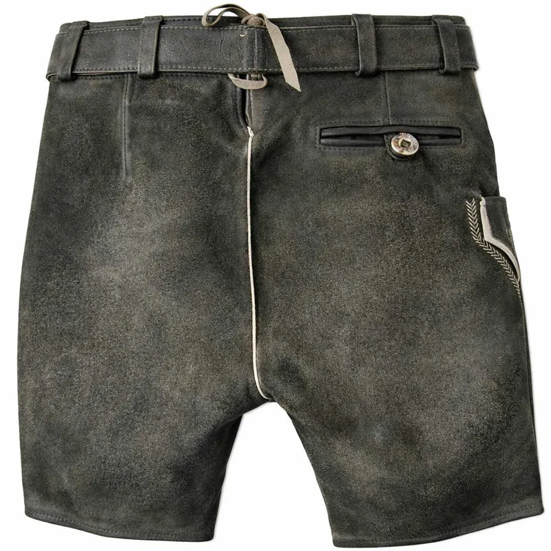 MADDOX Kurze Lederhose "Ammersee" mit Gürtel | Antik Smoke
