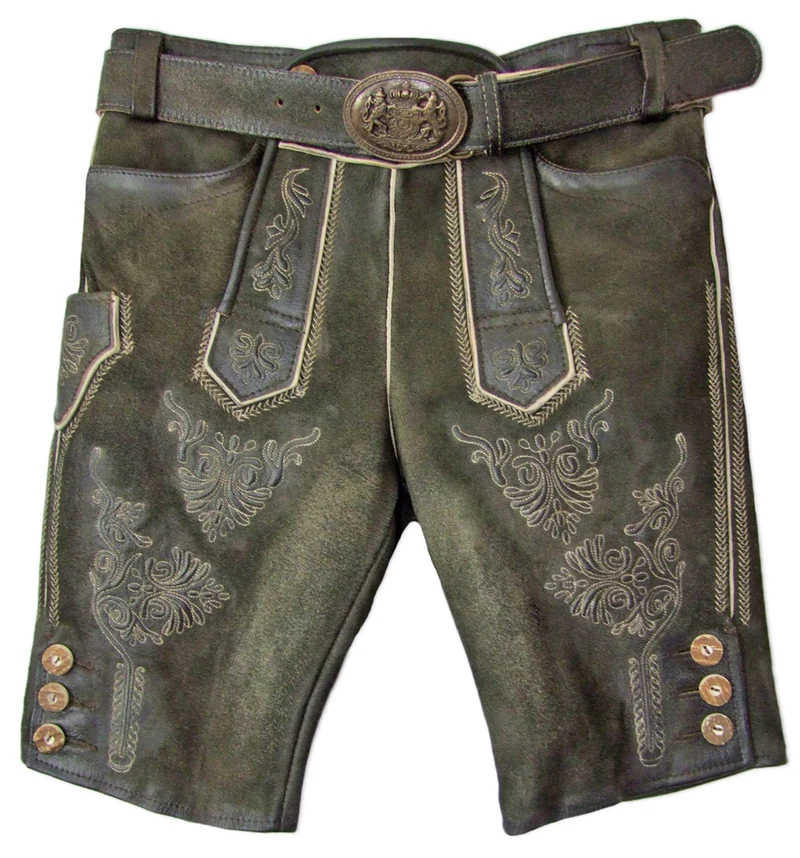 MADDOX Kurze Lederhose "Ammersee" mit Gürtel | Antik Smoke